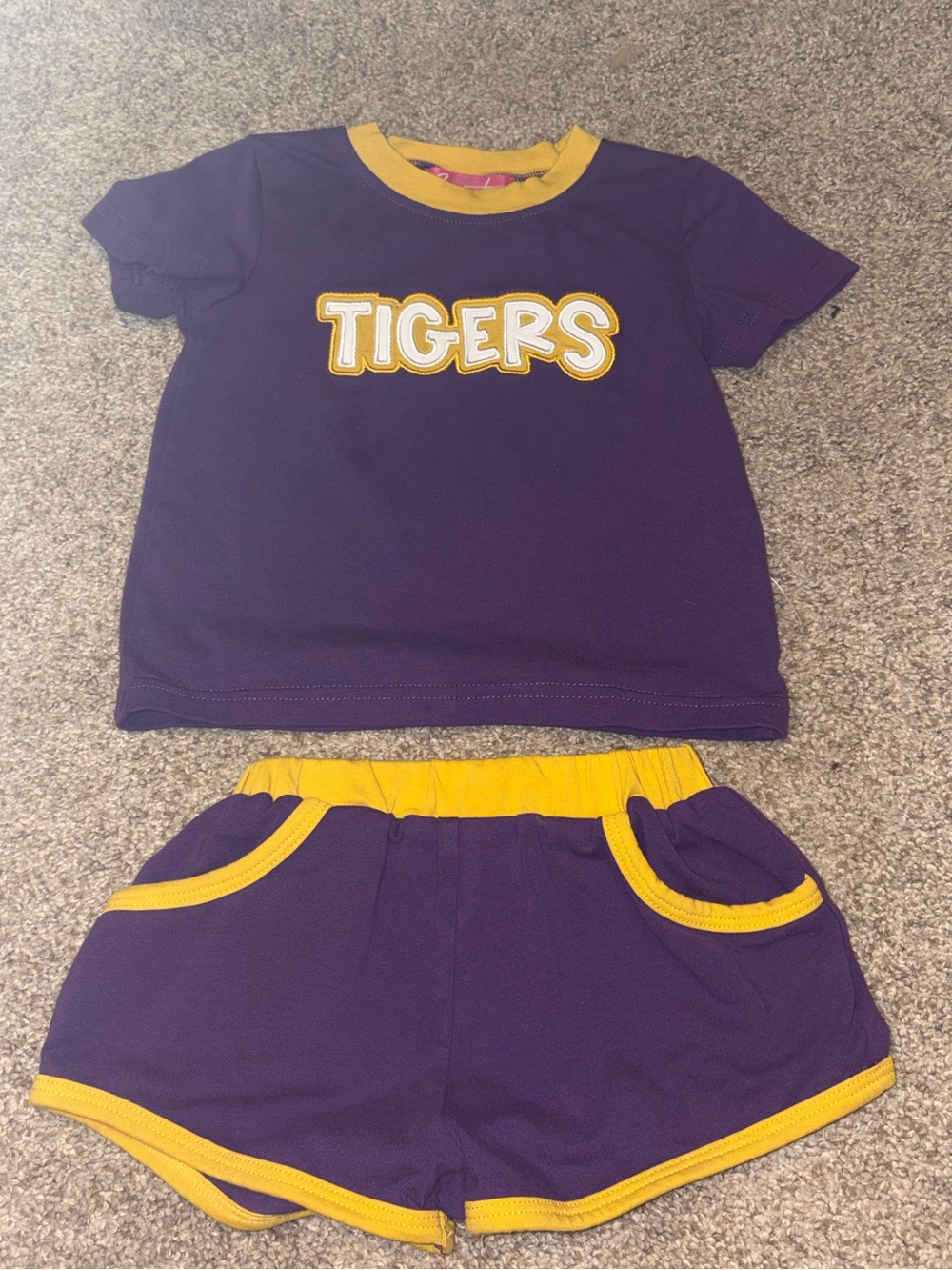Purple & Yellow 'Tigers' Kids Short Set